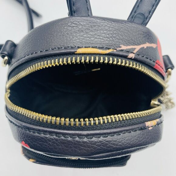 GUESS 7” Mini Backpack Crossbody Handbag Faux Leather Black Floral Zip Closure - Picture 5 of 10